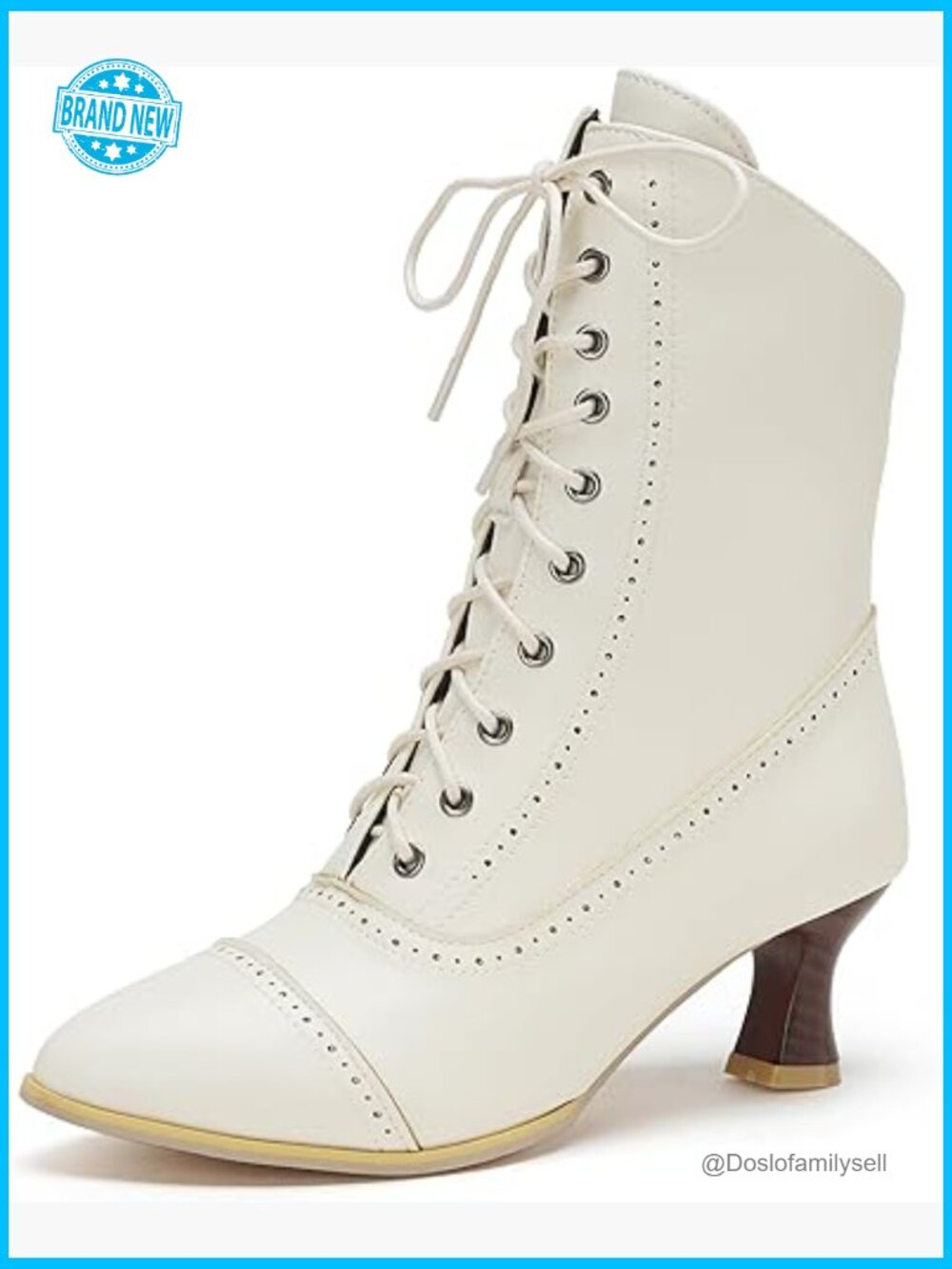 Vintage Victorian Ankle Boots Lace Up Low Heel Booties Side Zipper